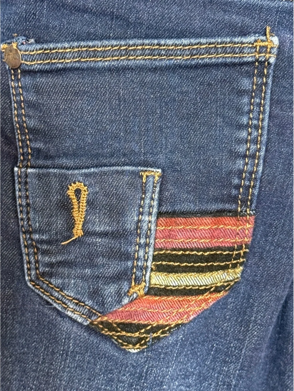 Catimini Kids Size 4 Dark Blue Jeans Colorful Pocket Trim Elastic Waist